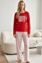 Red Patterned Cotton Lycra Knitted Pajama Set26240312 - 2