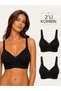 Women's 2-Pack Cotton Wide Elastic Minimizer Combed Cotton Gathering Bra (Black-Black)