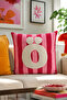 Punch Embroidered Throw Pillow Cover - 43*43 cm - Pink Letter O - Pnk001