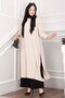 Slit Detailed Long Tunic Trousers Set Stone - 5