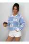 Oversized Women's Knitwear Sweater with Baklava Bow Pattern - 5