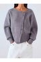 Cross Button Detailed Off-Shoulder Knitwear Oversized Women's Cardigan - 2