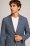 Men's Gray Textured Mono Collar Two-Button Blazer Single Jacket 6 Drop 11952-Blue