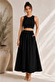 Women's Black Cotton Poplin Lined Pinterest Maxi Long Skirt with Pockets