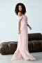 Powder Strapless Boat Neck Long Flared Lace Evening Dress - 6