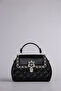 Quilted Embroidered Blazer Logo and Stone Detail Stylish Women's Hand and Shoulder Bag Black
