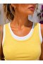 Women's Contrast Ribbed Double Layer Look Flexible Lycra Athlete Ribbed Blouse 26093 - 2