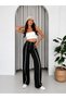 Women's Black High-Waist Interlock Fabric Pants with Mid-Seam and Zipper Detail - 7