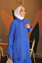 Cobalt Blue Shirt Collar Tunic Pants Suit - 3
