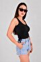 Black Ruched Drape Detailed Crop Tank Top |   Havuz Yaka Fitted Mold |   Asymmetrical Cut Ribbed Camisole Stretchy Knitted Fabric |   96% Cotton 4% Elastane - 2