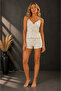 Women's Ecru Branch Flower Patterned Thin Strap Shorts Pajama Set Summer Home Wear - 2