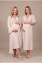 Women's Beige Double-Breasted Collar Maternity Nightgown Set with Nursing Detail and Dressing Gown - 3