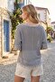 Gray Boat Neck Washed Dirty Stitched Mesh Cotton Loose Woven Blouse - 4