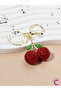 Cherry Charm Keychain with Green Leaves and Red Stone Bag Ornament - Women's Gift Bag Accessory - 2
