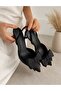Lora Black Satin Bow Pointed Toe 5cm Heeled Slippers - 3