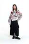 White Black Newspaper Printed Ribbed Oversize Sweatshirt 19033