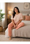 Women's Plus Size Milan Fabric Crew Neck Short Sleeve Pajama Set Gift, Dowry Pajama Set - 4