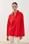 Wide Placket Long Sleeve T-Shirt Red - 2