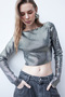 Shiny Printed Knitwear Bluse Black - 2