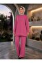 Women's Islamic Clothing Modal Fabric Self-Line Detailed Crew Neck Top and Bottom Set - 3