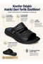 Men's Black Oversized Large Size Velcro Strap Slippers Made of 100% Genuine Leather - 3