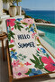Pink Botanical Hello Written Floral Patterned 70X150 Beach Towel - Digital Printed Bath Towel