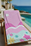 Pastel Pink Abstract Wave and Sea Motif 70X150 Beach Towel - Cotton Bath Towel