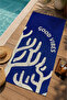 Navy Blue Good Vibes Written Minimal Hand Patterned 70X150 Beach Towel - Digital Printed Bath Towel - 3