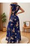 Women's Short Sleeve V Neck Slit Floral Print Single Jersey Dress - 5