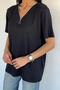 Black V-Neck Zipper T-Shirt - 2