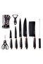 KUNSION 9-Piece Professional Kitchen Knife Set with Stainless Steel Blades, Elegant Black Crackle Marble Design Handles, Multipurpose Scissors, Vegetable Peeler and Countertop Storage Stand, Complete - 3