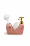 342 Pink Marble Patterned Porcelain Liquid Soap Dispenser with Brush |   Gold Pumped - 3