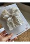 Cream Handmade Lace Buckle Set - Mother Daughter Scallop Ribbon Buckle Set with Pearl and Heart Detail - 5