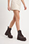 Belavelle Brown Patent Leather Women's Daily High-Top Lace-Up Zippered Boots - 6