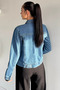 Blue Women's Double Pocket Front Buttoned Eyelet Detailed Jean Denim Jacket - 4