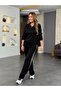 Women's Long Sleeve Collared Stripe Detailed Viscose Two-Thread Blouse and Trousers Two-Piece Set - 3