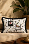 Imperio-5 Horse Figured Throw Pillow Cover Black-White Gold Chain Patterned Fringed Decorative Throw Pillow Cover 40X60 cm