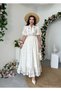 Women's Purple Floral Patterned Buttoned Gathered Waist Balloon Sleeve Midi Dress - 6