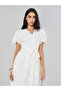 White Self-Design Tie-Up Details Shirt Midi Dress - 2