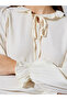 Beige Solid Long Sleeve Ruffle Blouse with Tie-Neck - 4