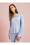 Blue Contrast Trims Bow Detail Blouse and Pants Pyjama Set - 3