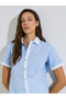 Blue Striped Contrast Trims Short Sleeves Shirt