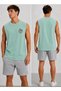 Men's Printed Mint Green Sleeveless Sports T-Shirt Gray Combed Cotton Shorts 2-Piece Set - 3