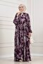 Müjde Half Button Robe Dress-Purple - 3