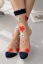 Women's Navy Blue Floral Patterned Transparent Tulle Contrast Detailed Socks - 2