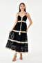 Black Lace Dress with Elastic Back and Ribbon Detail, Lined, Long Strap, Sizes 38 - 42