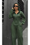 Women's Sporty Stylish Zippered Three-Thread Non-Printed Fabric Top and Bottom Tracksuit Set 0057 - 2