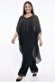 Women's Front and Back V-Neck Top, Chiffon Stone Detailed Wide Leg Plus Size Lycra Sandy Jumpsuit
