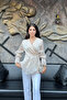 Women's Glittery Fabric Double-Breasted Collar Flounce Side Tie Blouse Sun438 - 4
