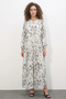 Women's V-Neck Gathered Waist Patterned Chiffon White Hijab Dress